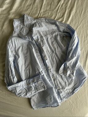 Light Blue and White Striped Women’s Button-Up Shirt